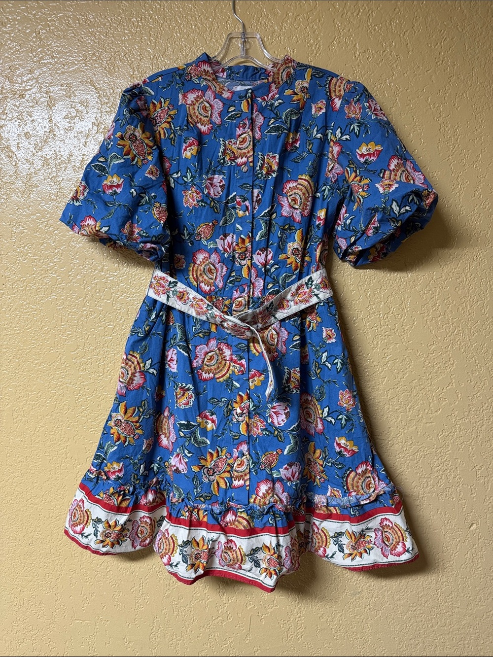 Joie Blue Floral Button-Front Casual Dress with Belt